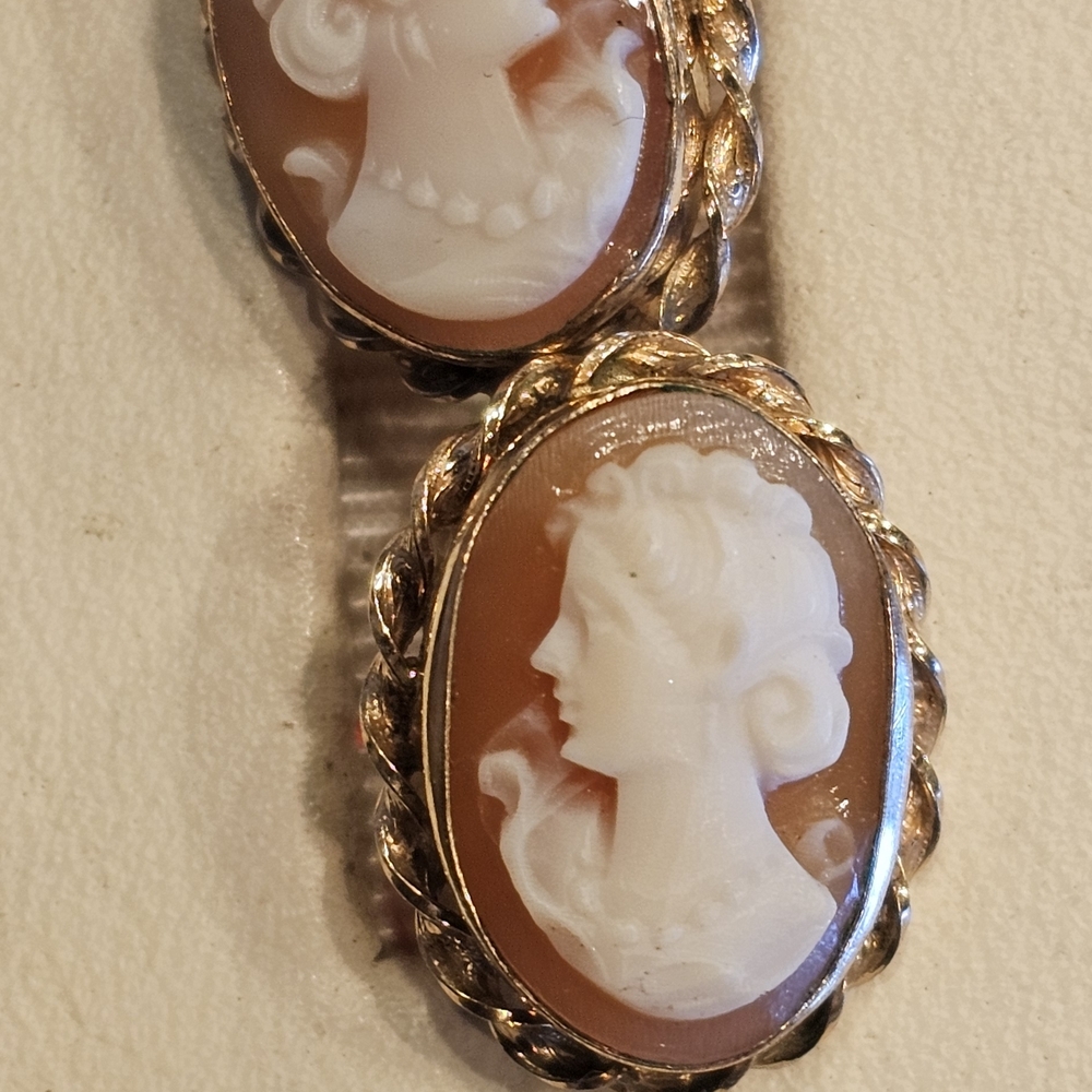Carved Cameo Earrings in 1/20 Gold Fill and Cream Screwback Earrings